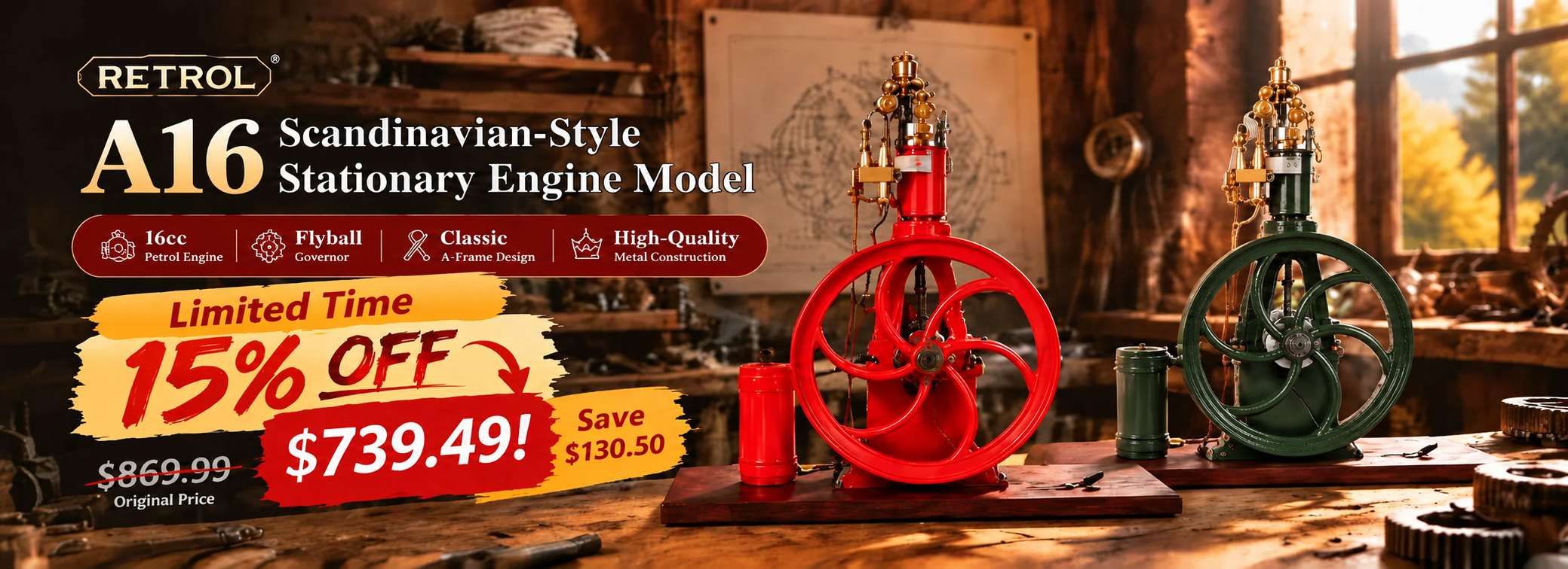 RETROL A16 Scandinavian Style Stationary Engine Model